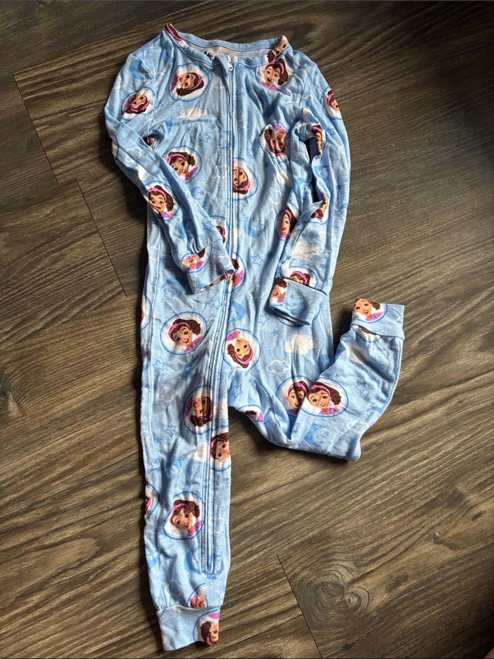 Ms. Rachel Light Blue Character Zip Footed One-Piece- size 2T